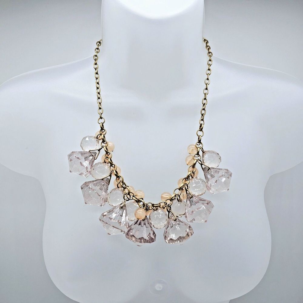 Chandelier Statement Necklace Bell Beads Peach Glass Accents Disco Ball Faceted